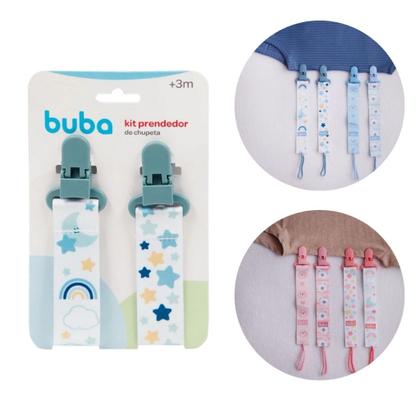 Imagem de Kit com 2 Prendedores de Chupeta Buba  Clip Trava Seguro, Fecho Jacaré e Design Fofinho para Manter a Chupeta Limpa e P
