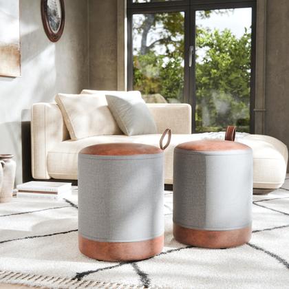 Imagem de Kit com 2 Puff Banquetas Euro, cores Estofado em Linho e Material Sintético