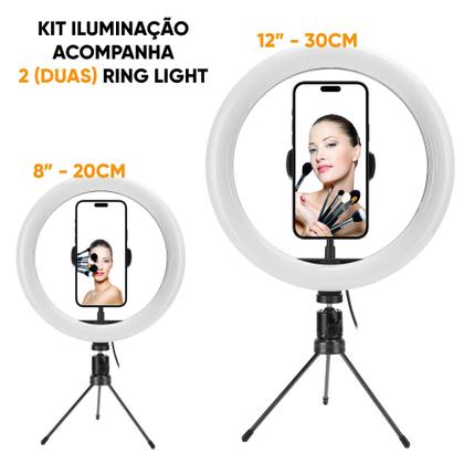 Imagem de Kit com 2 Ring Light Profissional Iluminador Tripé de Mesa Grande Luz 8" e 12"