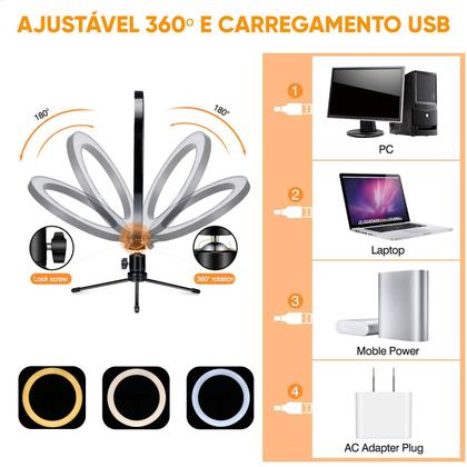 Imagem de Kit com 2 Ring Light Profissional Iluminador Tripé de Mesa Grande Luz 8" e 12"