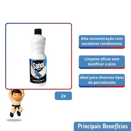 Imagem de Kit com 2 sanol pro limpa porcelanato 1l