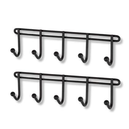 Imagem de Kit Com 2 Suporte 5 Ganchos Cabideiro De Parede Preto Pendurar Chaveiro 