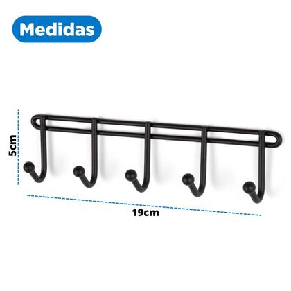 Imagem de Kit Com 2 Suporte 5 Ganchos Cabideiro De Parede Preto Pendurar Chaveiro 