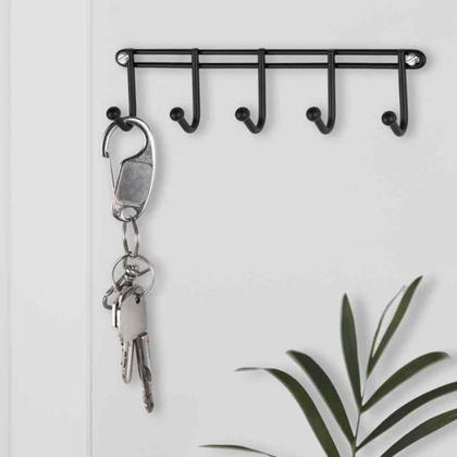 Imagem de Kit Com 2 Suporte 5 Ganchos Cabideiro De Parede Preto Pendurar Chaveiro 