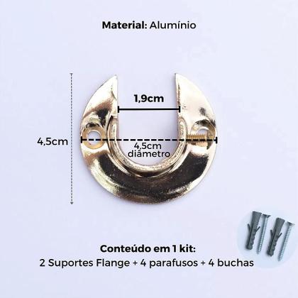 Imagem de Kit com 2 Suportes Flange para Varão de Cortina 19mm - Alumínio
