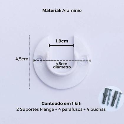 Imagem de Kit com 2 Suportes Flange para Varão de Cortina 19mm - Alumínio