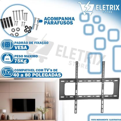 Imagem de Kit com 2 Suportes TV Universal Fixo LED LCD Plasma 40 a 80 Podegadas Parede Painel