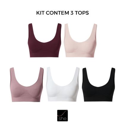 Imagem de Kit Com 2 Sutiã Top Feminino She Mash Sem Costura Sem Bojo Básicos e Lisos Microfibra Alças Larga