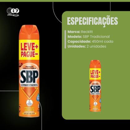 Imagem de Kit Com 2 Unidades Multi-inseticida Sbp Aerossol 450ml Cada