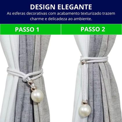 Imagem de Kit Com 2 Unidades Prendedor de Cortina Com Perola Luxo - Ideal para Sala, Quartos