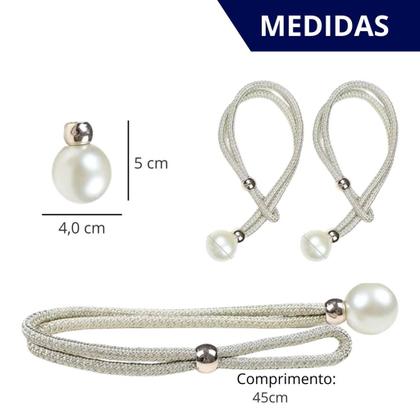Imagem de Kit Com 2 Unidades Prendedor de Cortina Com Perola Luxo - Ideal para Sala, Quartos