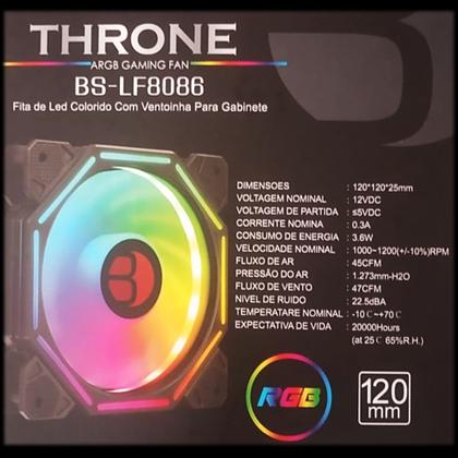 Imagem de Kit com 2 Ventoinhas Gaming Fan RGB 120mm para Gabinete BansonTech Throne Bs-Lf8086