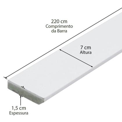 Imagem de Kit com 20 Barras Rodapé de MDF 7CMX15MMX2.20m Revestido Liso 44m Branco Moldurama