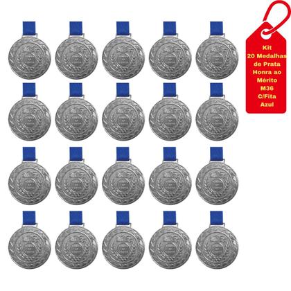 Imagem de Kit Com 20 Medalhas de Prata M36 Honra ao Mérito Fita Azul