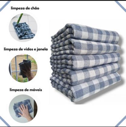 Imagem de Kit com 20 Panos de Chão Grande 70x40cm - Saco Duplo Xadrez Azul Alvejado - Neves - Revenda