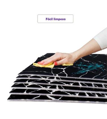 Imagem de Kit com 20 Piso Mármore Preto de Espuma Revestimento Autocolante 60x30CM para Sala Cozinha Quarto