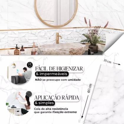 Imagem de Kit com 20 Placas adesivas De Parede 3d Painel Marmore Autocolante Vinílico Banheiro Cozinha 60x30