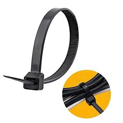 Imagem de Kit com 200 Abraçadeiras de Nylon 20cm x 7,6mm Preta  Uso Profissional, Automotivo, Doméstico  Alta Resistência e Proteção UV