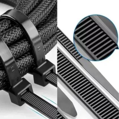 Imagem de Kit com 200 Abraçadeiras de Nylon 20cm x 7,6mm Preta  Uso Profissional, Automotivo, Doméstico  Alta Resistência e Proteção UV
