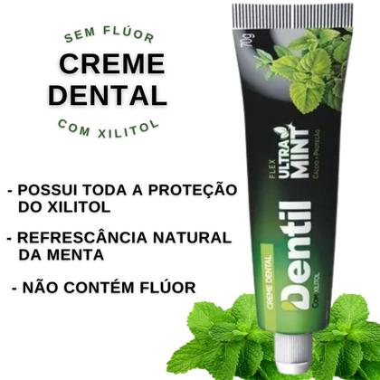 Imagem de Kit com 24 Cremes Dentais Dentil Ultra Mint Sem Flúor, Com Xilitol e Sabor Menta Refrescante