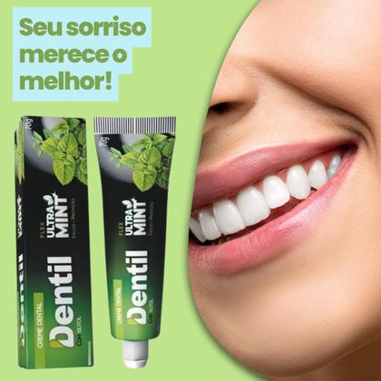 Imagem de Kit com 24 Cremes Dentais Dentil Ultra Mint Sem Flúor, Com Xilitol e Sabor Menta Refrescante