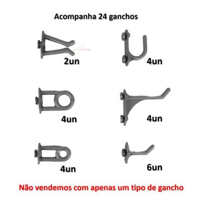 Imagem de Kit Com 24 Ganchos Para Painel De Ferramenta Em Plástico Cinza - AMZ