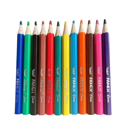 Imagem de Kit com 24 Lápis de Cor 12 Cores Mini Meio Pequeno Famix Material Escolar