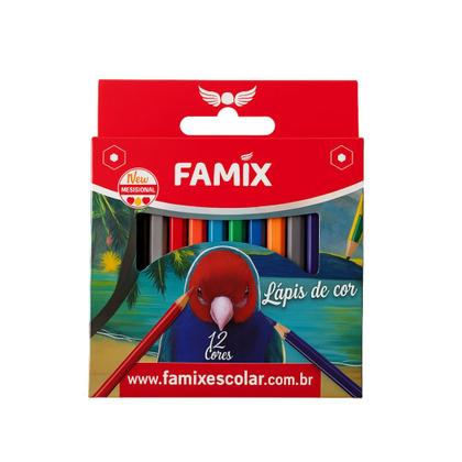 Imagem de Kit com 24 Lápis de Cor 12 Cores Mini Meio Pequeno Famix Material Escolar
