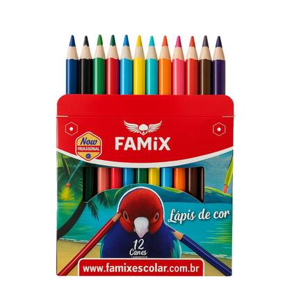 Imagem de Kit com 24 Lápis de Cor 12 Cores Mini Meio Pequeno Famix Material Escolar