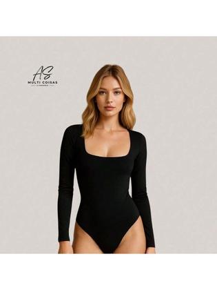 Imagem de KIT COM 3 BODY FEMININO MANGA LONGA COM DECOTE QUADRADO TECIDO DUPLO Simples Casual elegante F