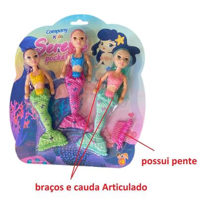 Imagem de Kit Com 3 Bonecas Patty Sereias Pocket Brinquedo Infantil