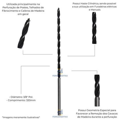 Imagem de Kit com 3 brocas de mourao 3/8 x 320mm hessen