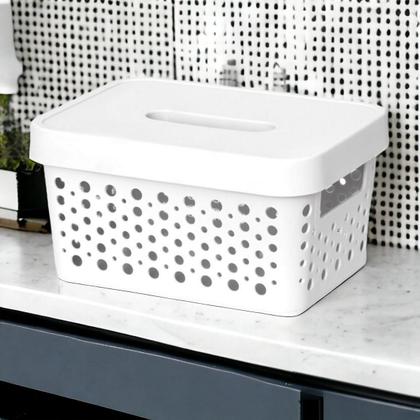 Imagem de Kit com 3 Caixa organizadora com tampa 2 litros armazenamento Objetos Roupas Multiuso Empilhavel Armário Cesto