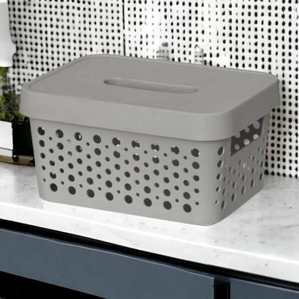 Imagem de Kit com 3 Caixa organizadora com tampa 2 litros armazenamento Objetos Roupas Multiuso Empilhavel Armário Cesto