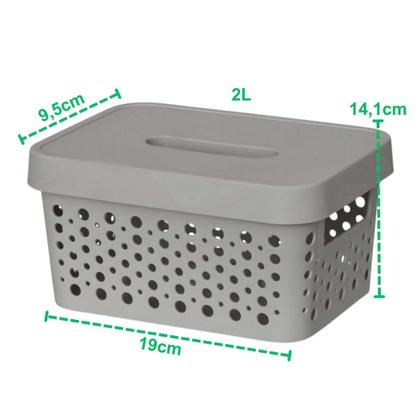 Imagem de Kit com 3 Caixa organizadora com tampa 2 litros armazenamento Objetos Roupas Multiuso Empilhavel Armário Cesto