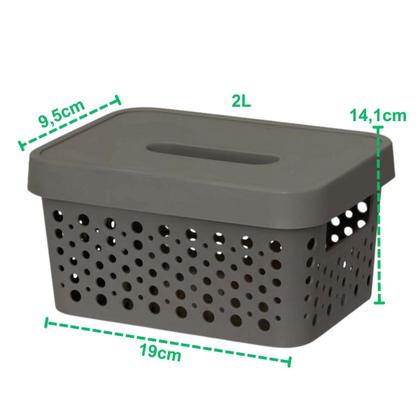 Imagem de Kit com 3 Caixa organizadora com tampa 2 litros armazenamento Objetos Roupas Multiuso Empilhavel Armário Cesto