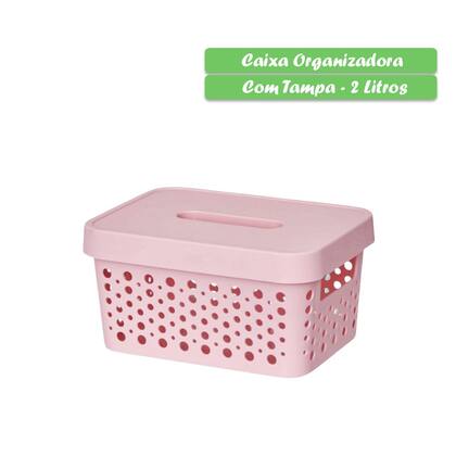 Imagem de Kit com 3 Caixa organizadora com tampa 2 litros armazenamento Objetos Roupas Multiuso Empilhavel Armário Cesto