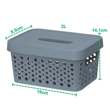 Imagem de Kit com 3 Caixa organizadora com tampa 2 litros armazenamento Objetos Roupas Multiuso Empilhavel Armário Cesto