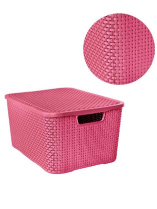 Imagem de Kit Com 3 Caixas Organizadoras Cesto Rattan Baby Rosa 7 Litros C/ Tampa Empilhável Roupa Brinquedo Dentista