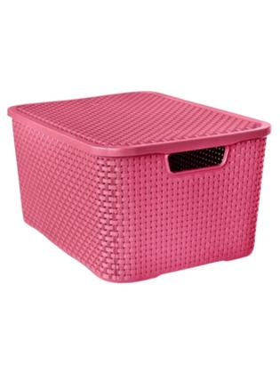 Imagem de Kit Com 3 Caixas Organizadoras Cesto Rattan Baby Rosa 7 Litros C/ Tampa Empilhável Roupa Brinquedo Dentista