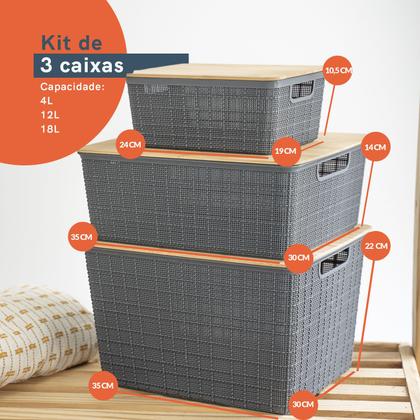 Imagem de Kit com 3 Caixas Organizadoras com Tampa de Bambu P, M e G - Oikos