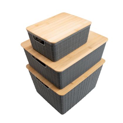 Imagem de Kit com 3 Caixas Organizadoras com Tampa de Bambu P, M e G - Oikos