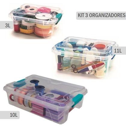 Imagem de Kit com 3 Caixas Organizadoras com Trava na Tampa