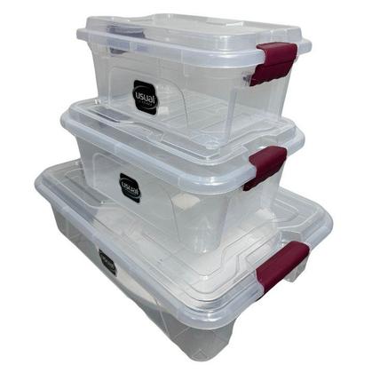 Imagem de Kit com 3 Caixas Organizadoras com Trava na Tampa