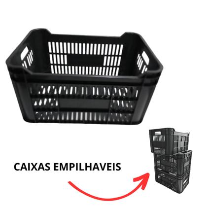 Imagem de Kit com 3 caixas Plásticas empilhaveis organizadoras colheita hortifruti agrícola sacolão