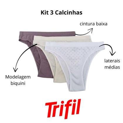 Imagem de Kit com 3 Calcinhas Biquíni Trifil C01087 Branco/Amarelo/Roxo