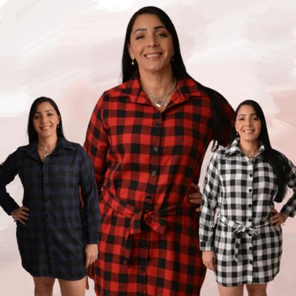 Imagem de Kit com 3 Camisão Chemise Xadrez Flanelado: Elegância e Conforto em Dobro