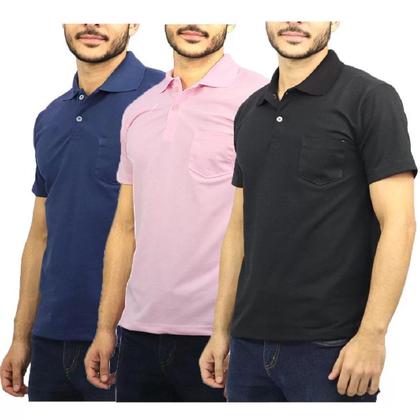 Imagem de Kit Com 3 Camiseta Gola Polo Masculina Piquet