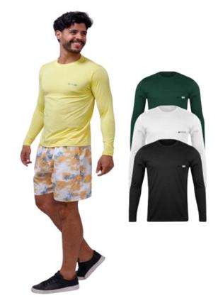 Imagem de Kit Com 3 Camisetas Lisa Manga Longa Com Proteção UV