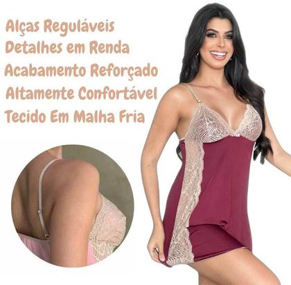 Imagem de Kit Com 3 Camisolas Pijama Feminino Com Renda E Alça Regulável MadameX
